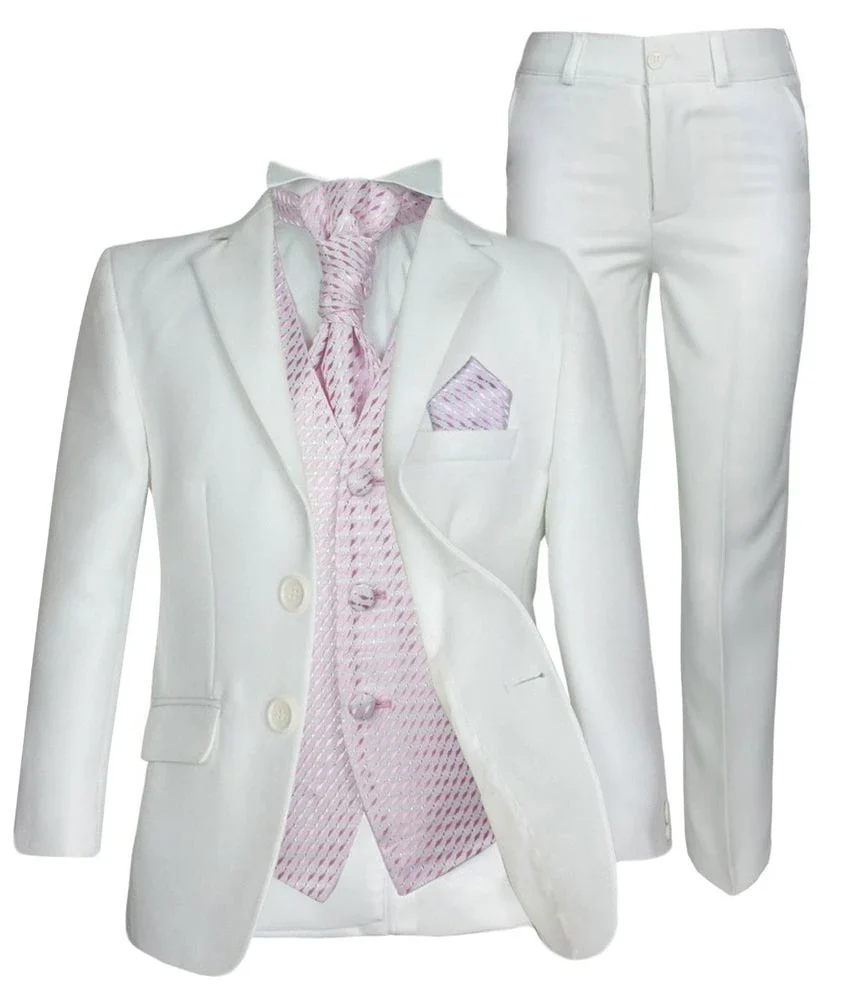 Baby & Boys Wedding Prom Pageboy Suit, Choice Of Waistcoat 5PC - Cream - Pink - Image 2