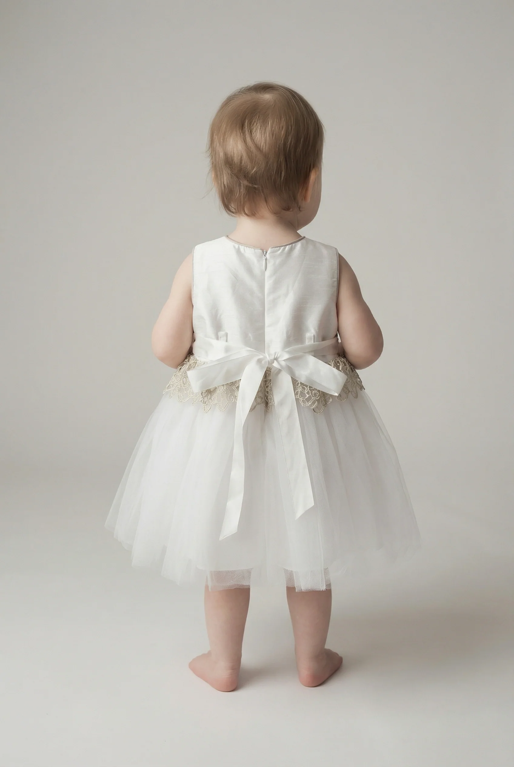 Babies & Girls Ivory Satin & Tulle Dress - Image 6