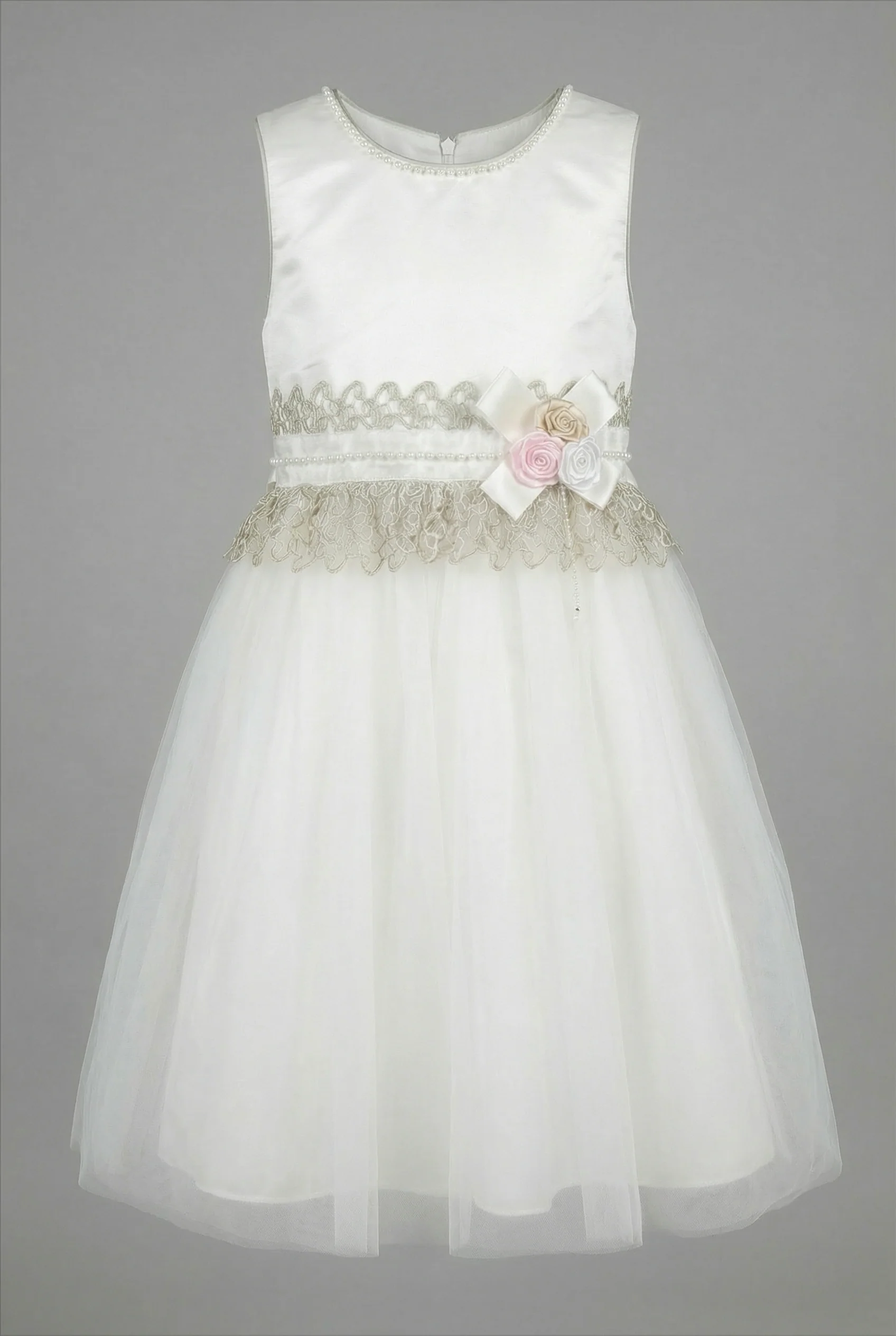 Babies & Girls Ivory Satin & Tulle Dress - Image 8