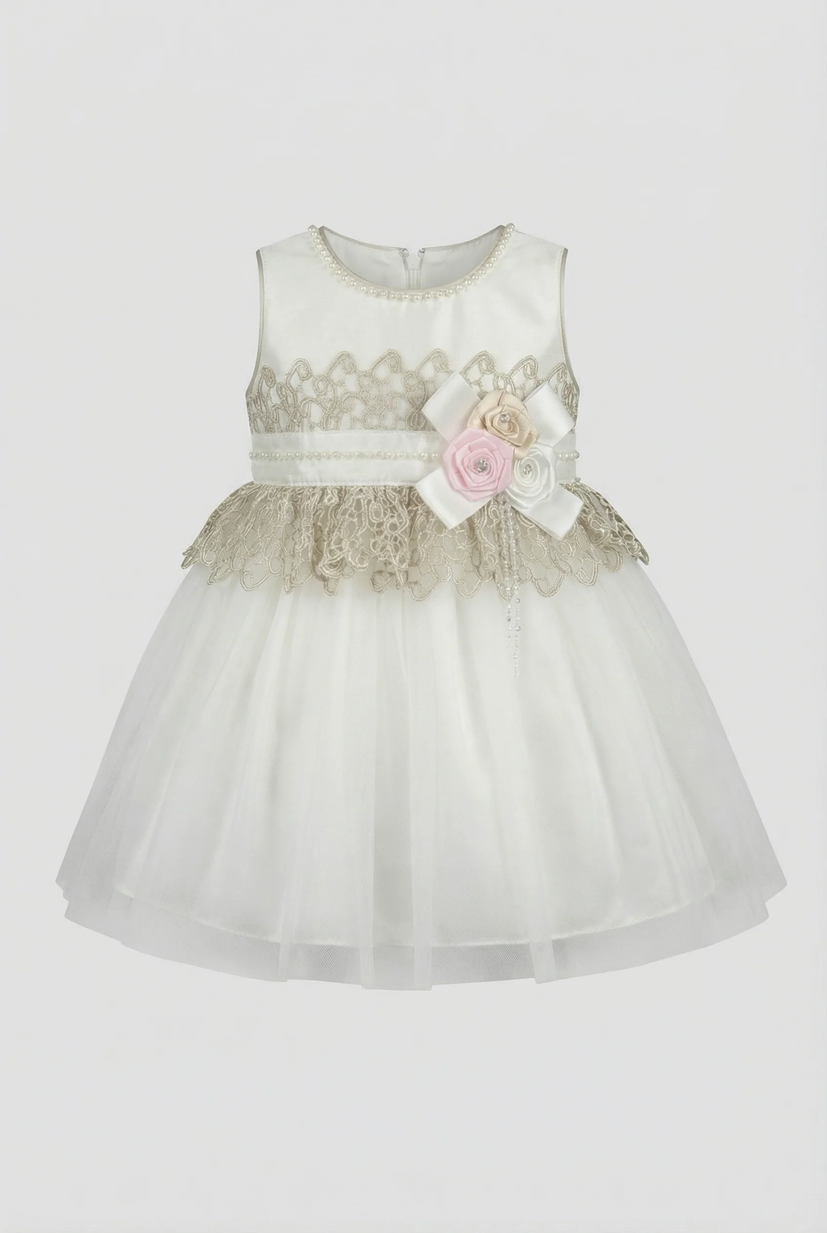 Babies & Girls Ivory Satin & Tulle Dress - Image 9