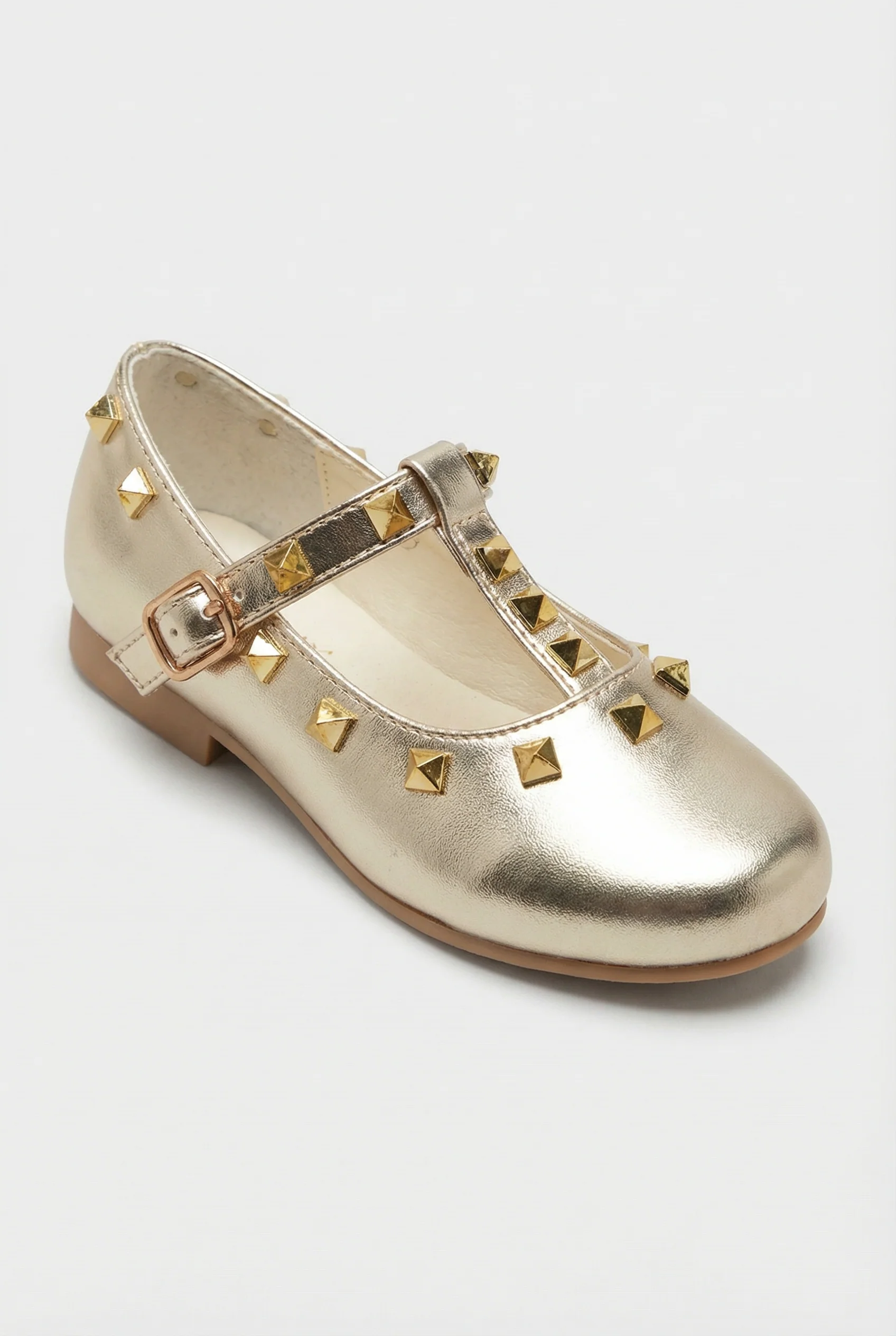 Babies & Girls Metallic Studded Mary Jane Flat Shoes - Vali - Gold