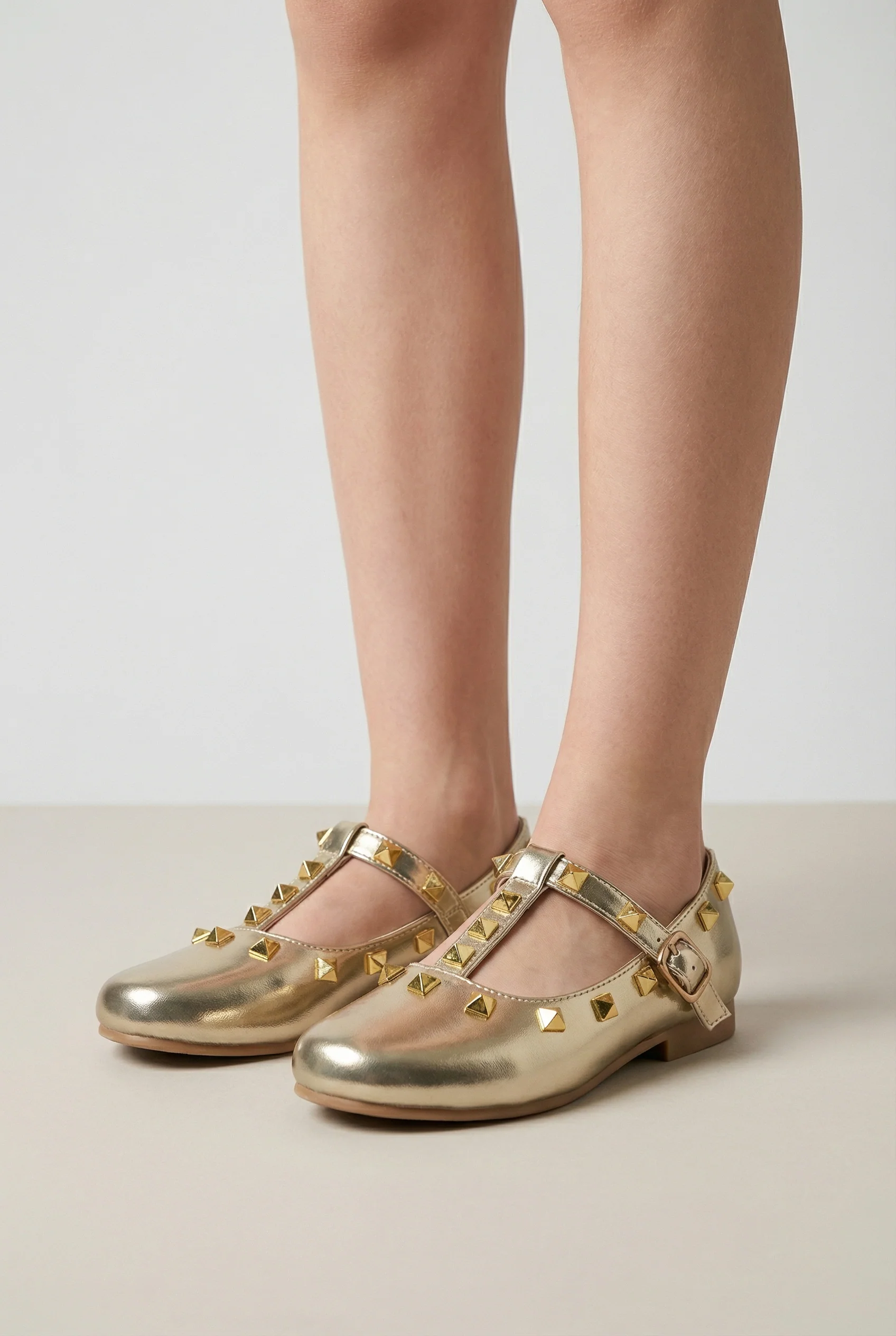 Babies & Girls Metallic Studded Mary Jane Flat Shoes - Vali - Gold - Image 5