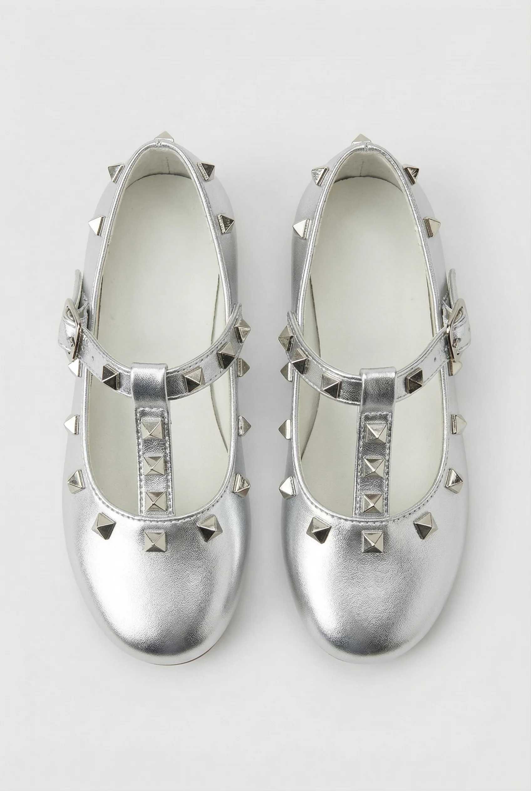 Babies & Girls Metallic Studded Mary Jane Flat Shoes - Vali - Silver - Image 2