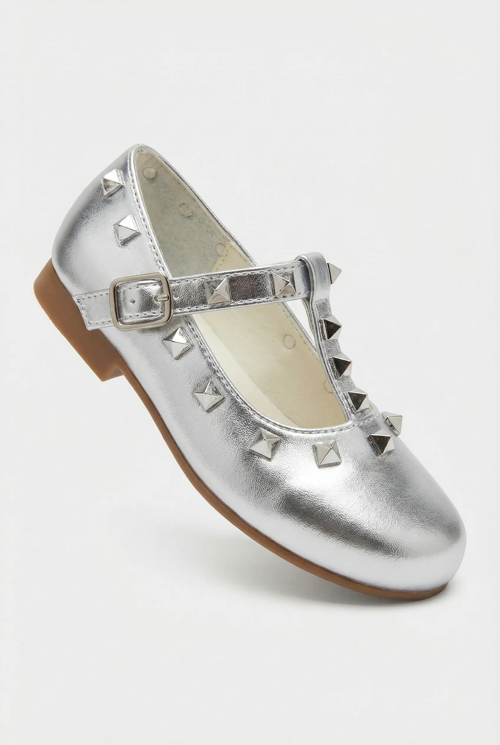 Babies & Girls Metallic Studded Mary Jane Flat Shoes - Vali - Silver - Image 4
