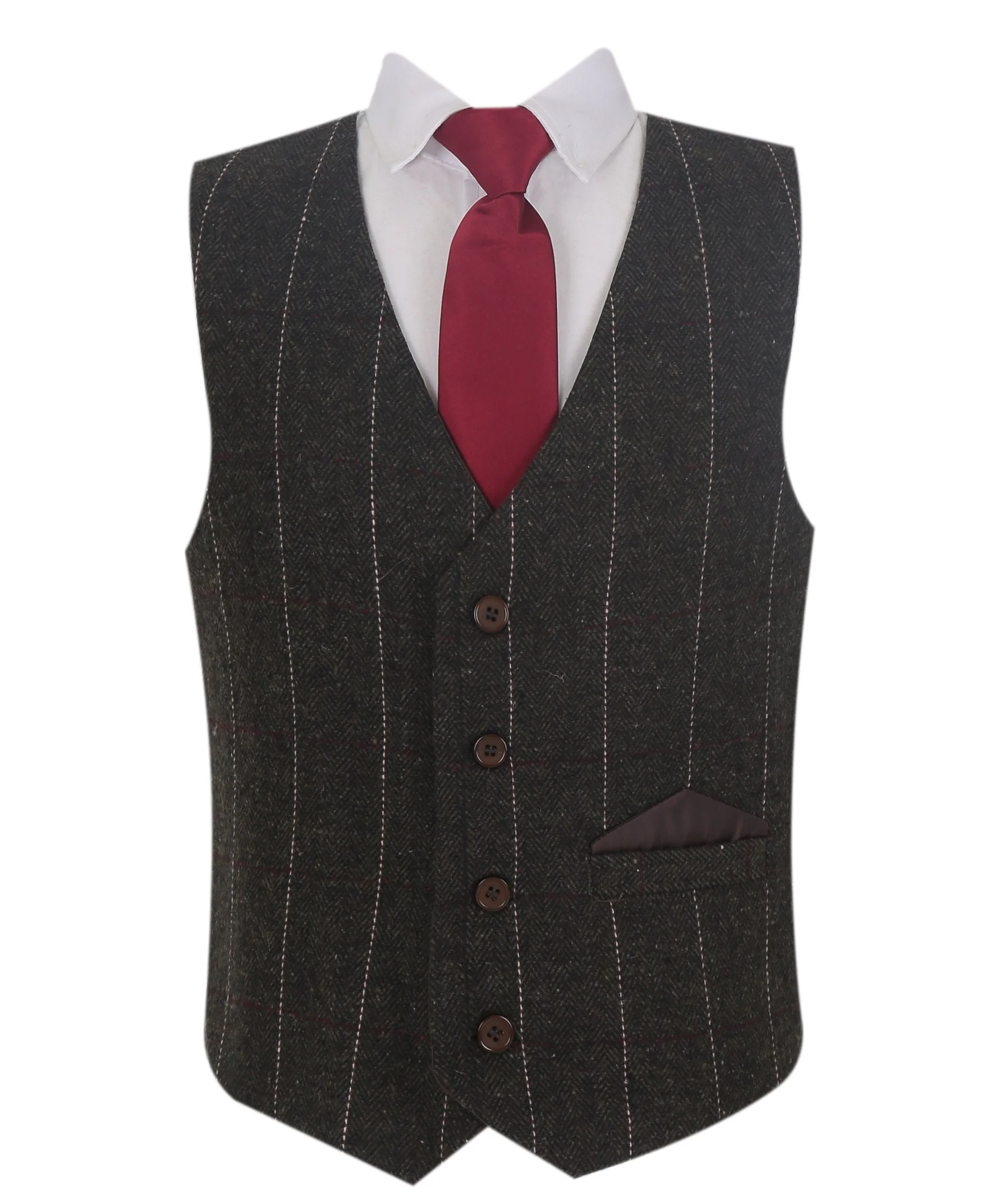 Boys Tweed Pinstrip Dark Brown Waistcoat Suit Set - Image 3