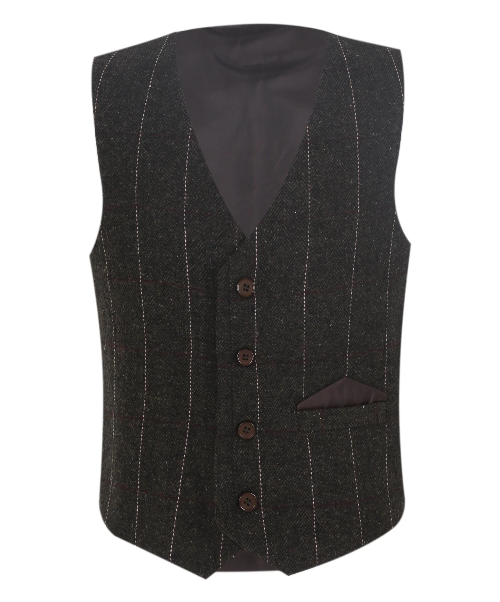 Boys Tweed Pinstrip Dark Brown Waistcoat Suit Set - Image 5