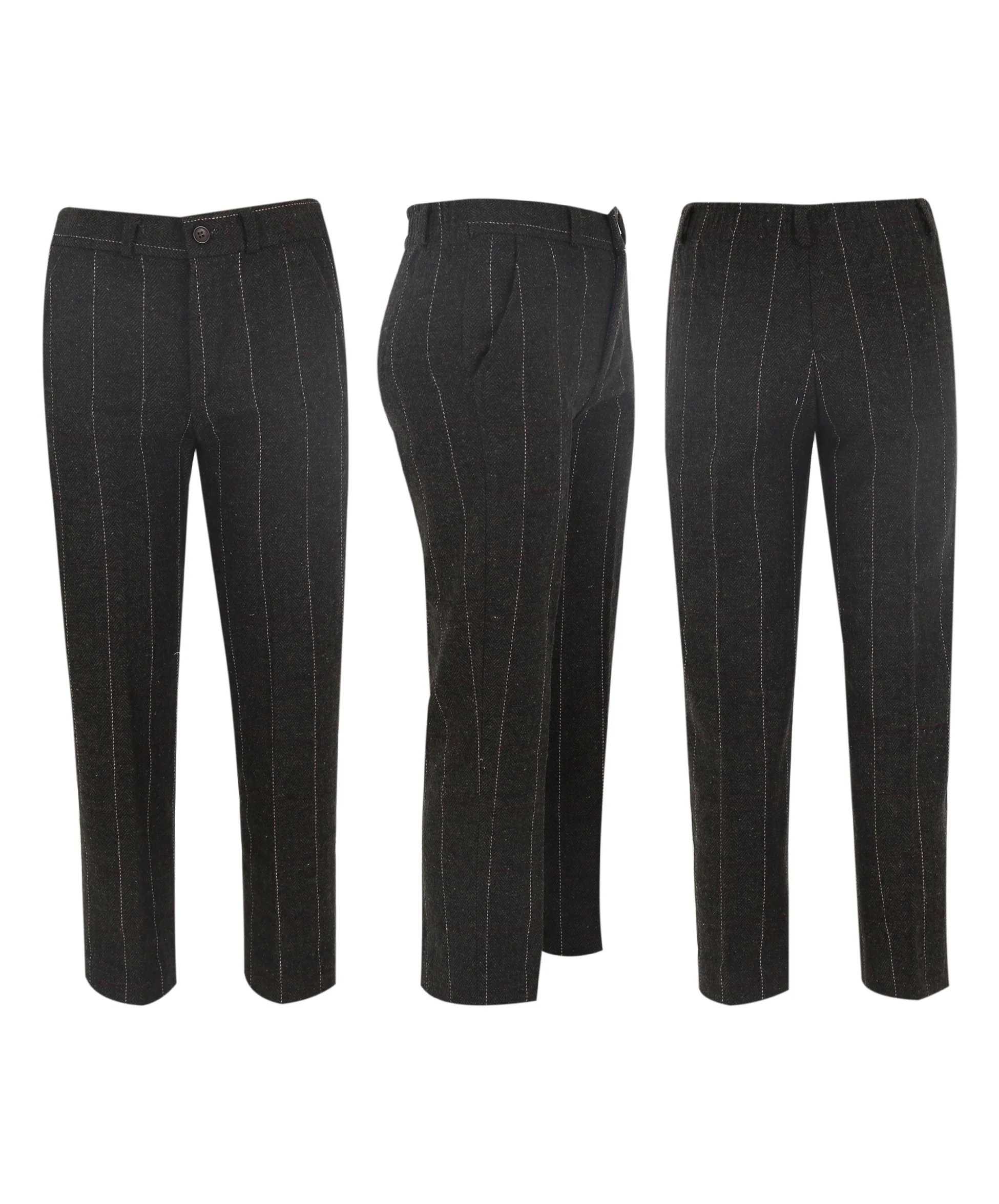 Boys Tweed Pinstrip Dark Brown Waistcoat Suit Set - Image 7