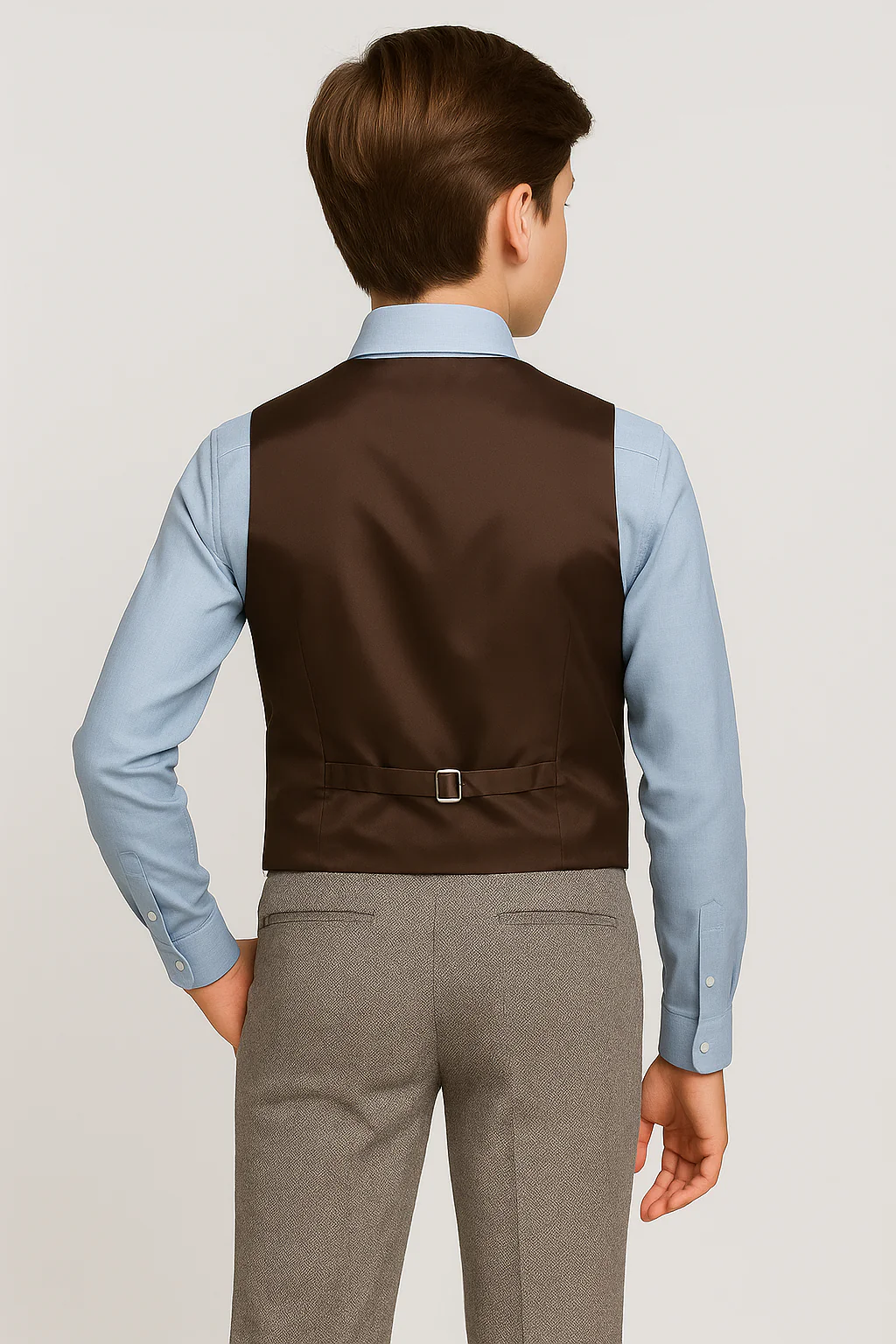 Boys Herringbone Tweed Waistcoat Suit Set - Light Brown - Image 2