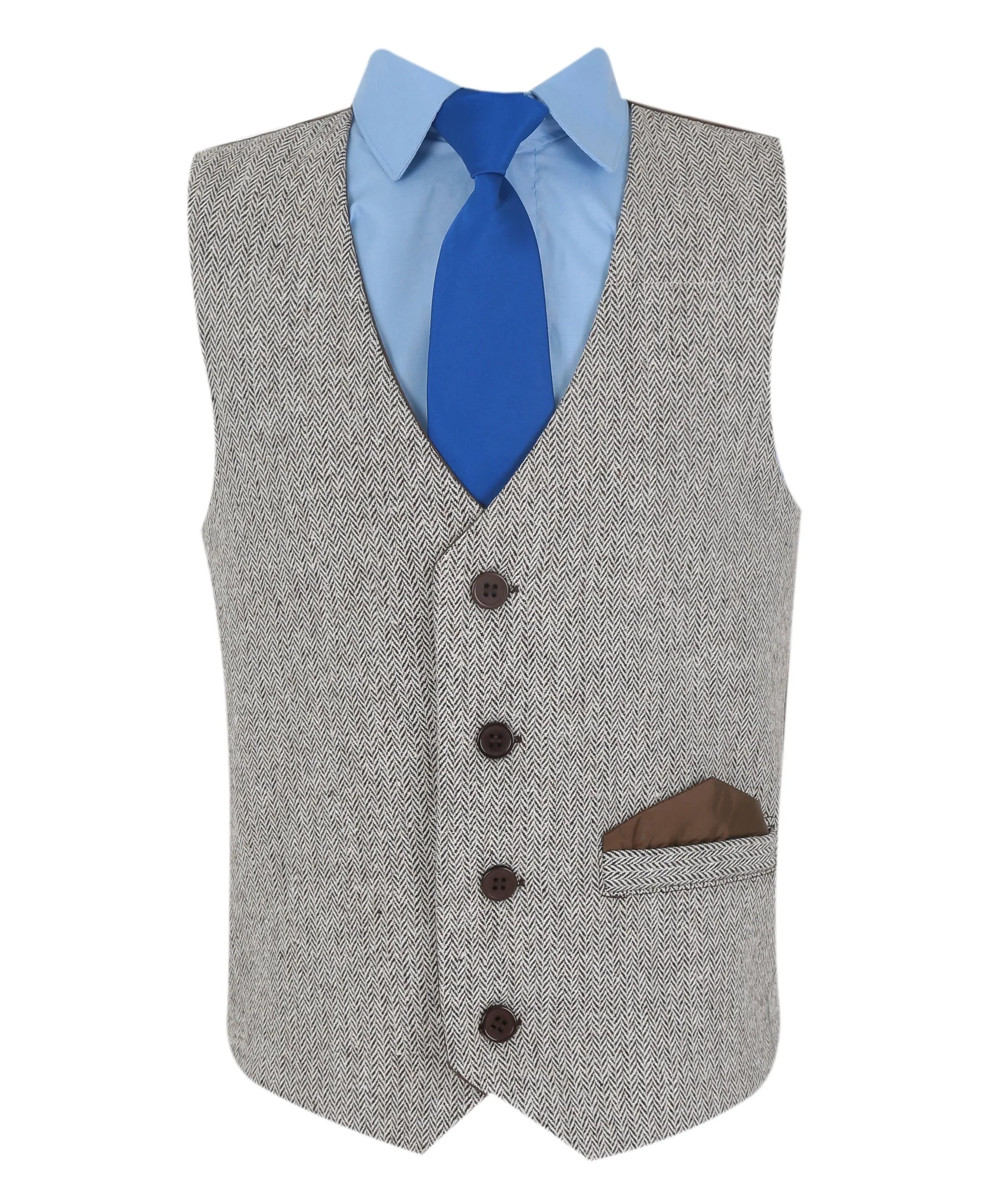 Boys Herringbone Tweed Waistcoat Suit Set - Light Brown - Image 3