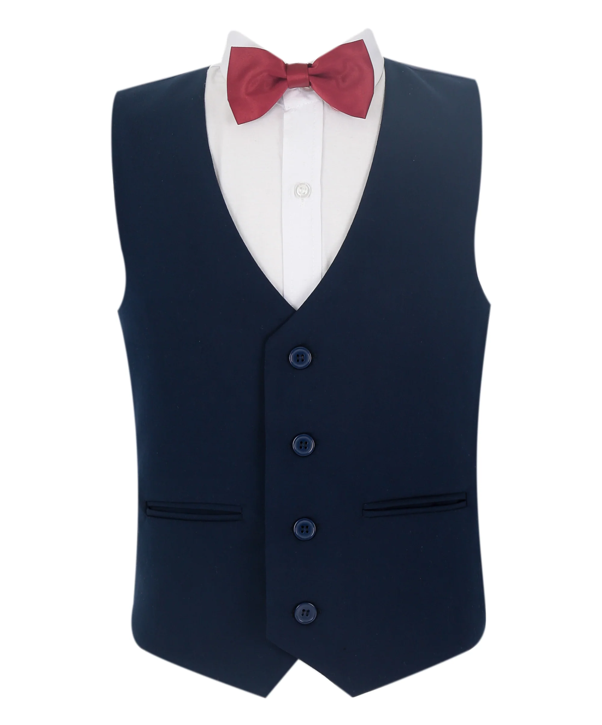 Boys Summer Waistcoat Suit 4 PC Set - Navy Blue