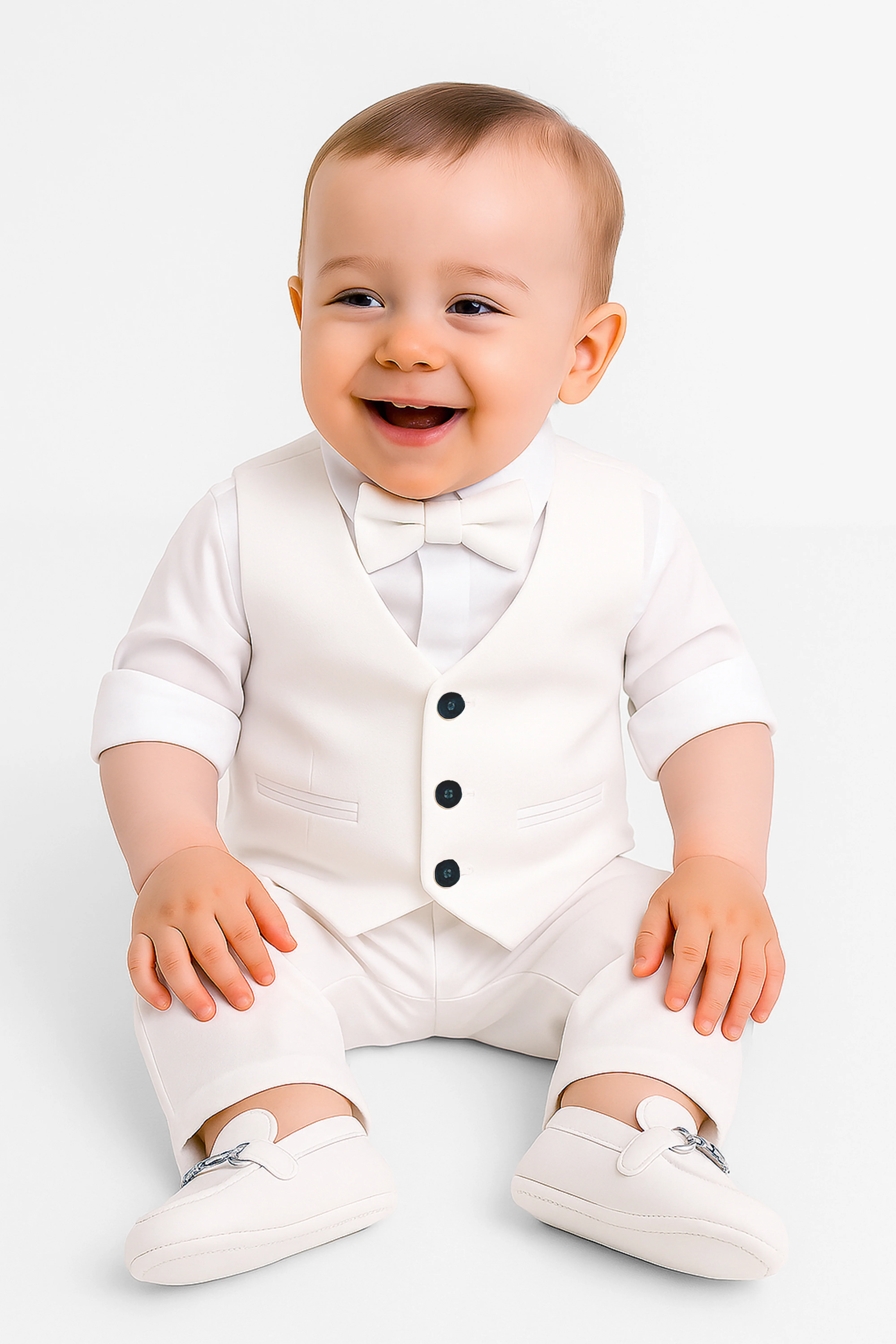 Baby & Boys 3-Piece White Cotton-Linen Waistcoat Suit Set - WHITBY - Image 3