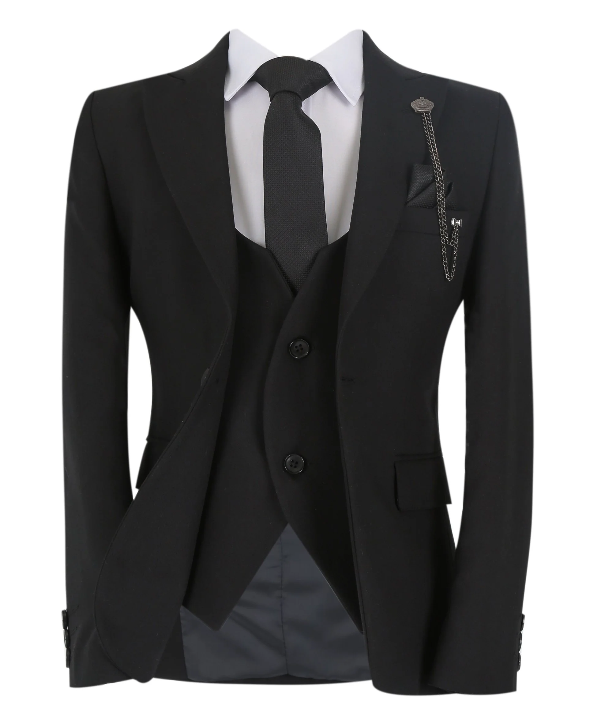 Boys Slim Fit Herringbone 8 Piece Suit Set - KING - Black - Image 4