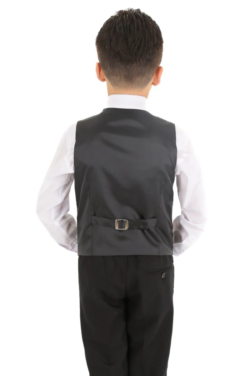 Boys Slim Fit Herringbone 8 Piece Suit Set - KING - Black - Image 7