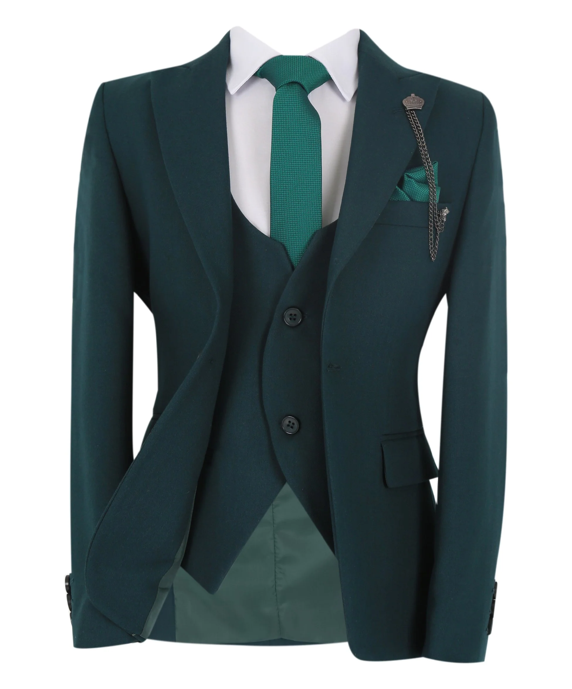 Boys Slim Fit Herringbone 8 Piece Suit Set - KING - Emerald Green - Image 4