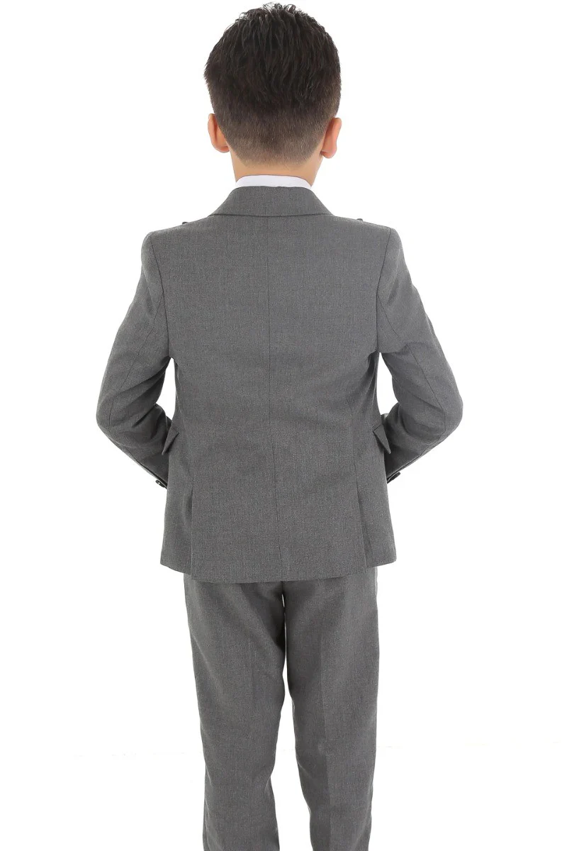 Boys Slim Fit Herringbone 8 Piece Suit Set - KING - Grey - Image 5
