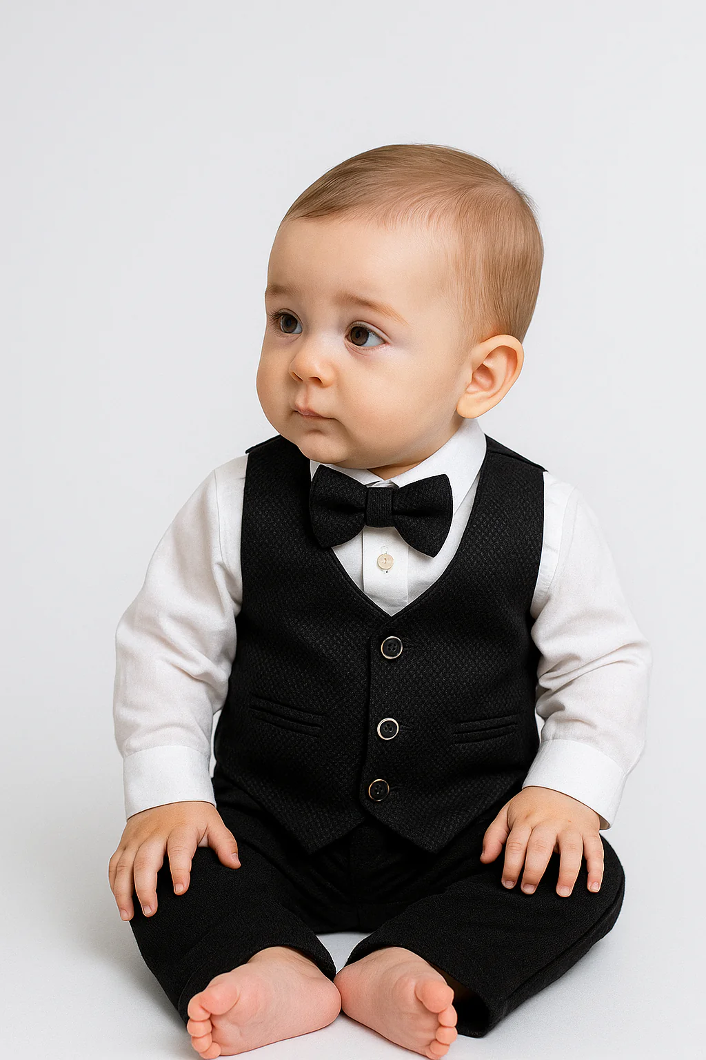 Baby Boys 4-Piece Cotton Waistcoat Suit Set - DAMATLIK - Black