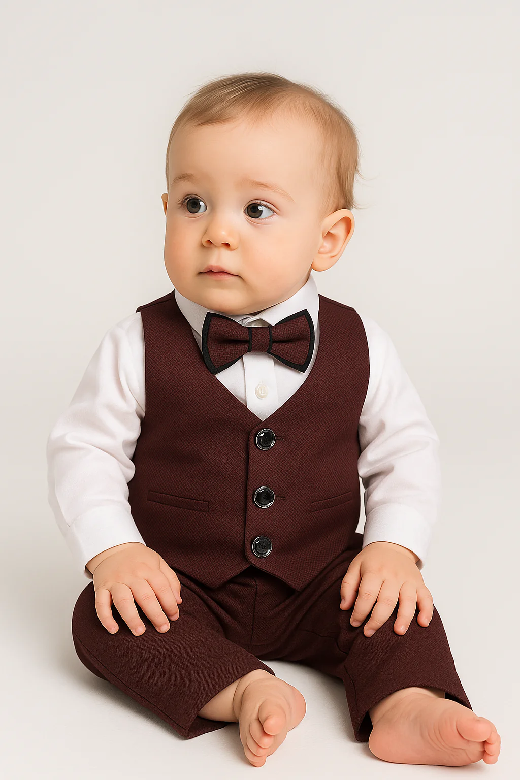 Baby Boys 4-Piece Cotton Waistcoat Suit Set - DAMATLIK - Burgundy
