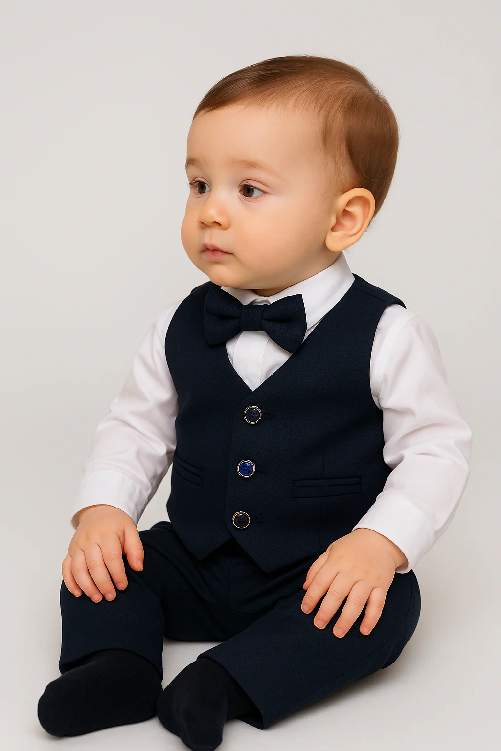 Baby Boys 4-Piece Cotton Waistcoat Suit Set - DAMATLIK - Dark Navy