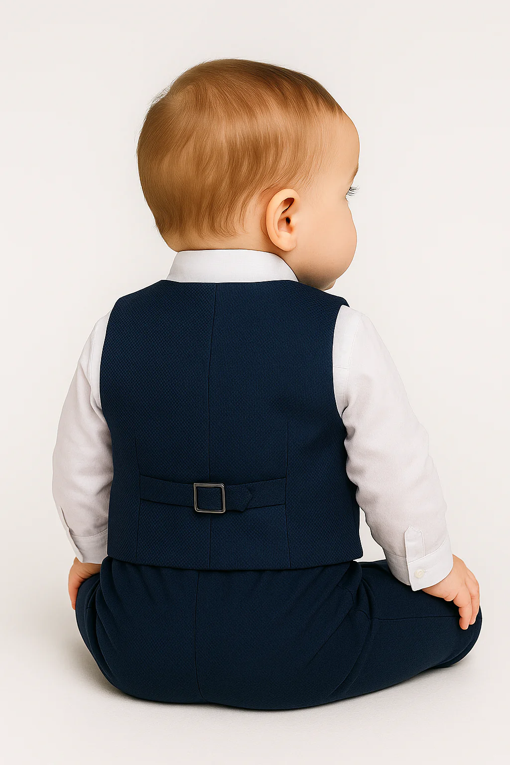 Baby Boys 4-Piece Cotton Waistcoat Suit Set - DAMATLIK - Navy - Image 2