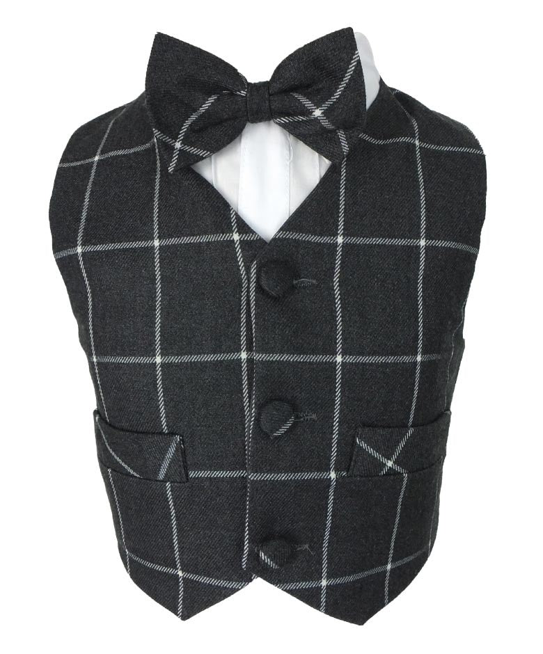 Baby Boys Vintage Windowpane Check Suit Set - Charcoal Grey - Image 4