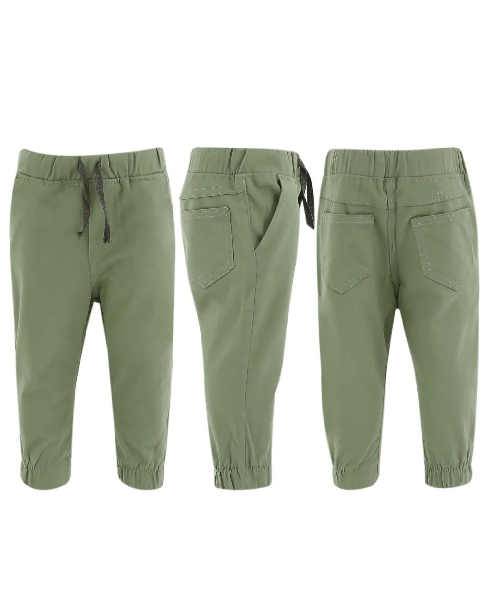 Baby Boys Cotton Stretch Chino Trousers - ENZO - Sage Green - Image 4