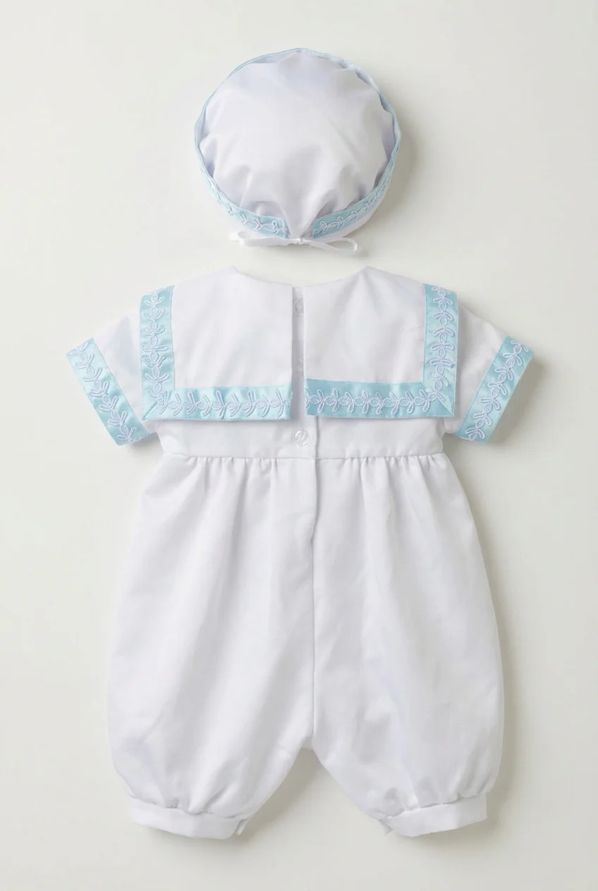 Baby Boys Christening Outfit Set with Sailor Collar & Matching Hat - Blue - Image 4