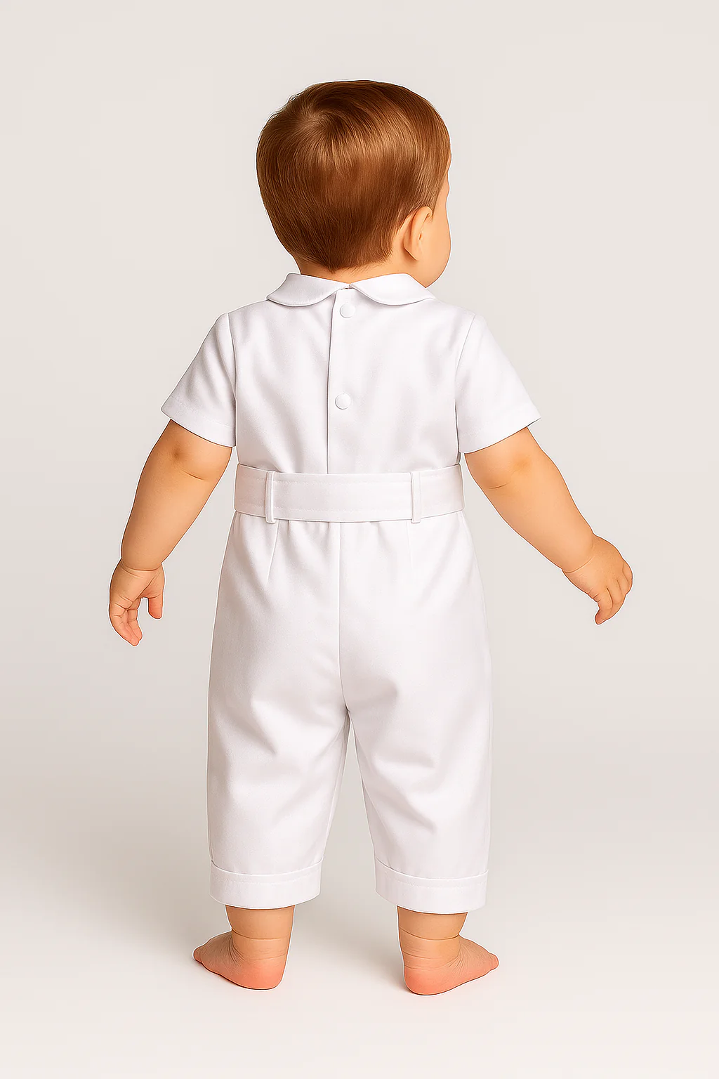 Baby Boys Christening Romper with Hat - OSCAR - White - Image 2