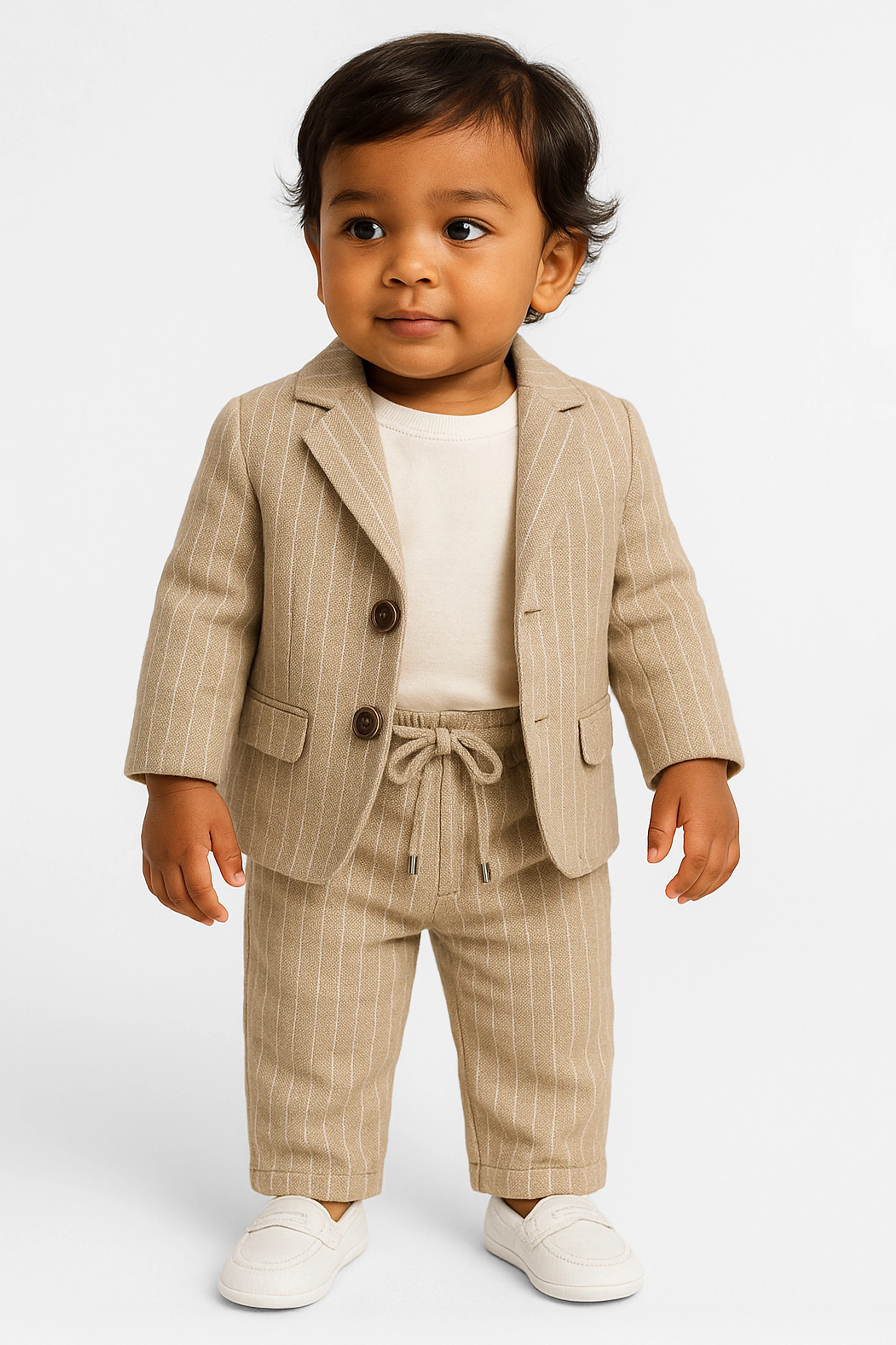 Baby Boys’ Cotton-Linen 3-Piece Pinstripe Suit - SALAS - Beige