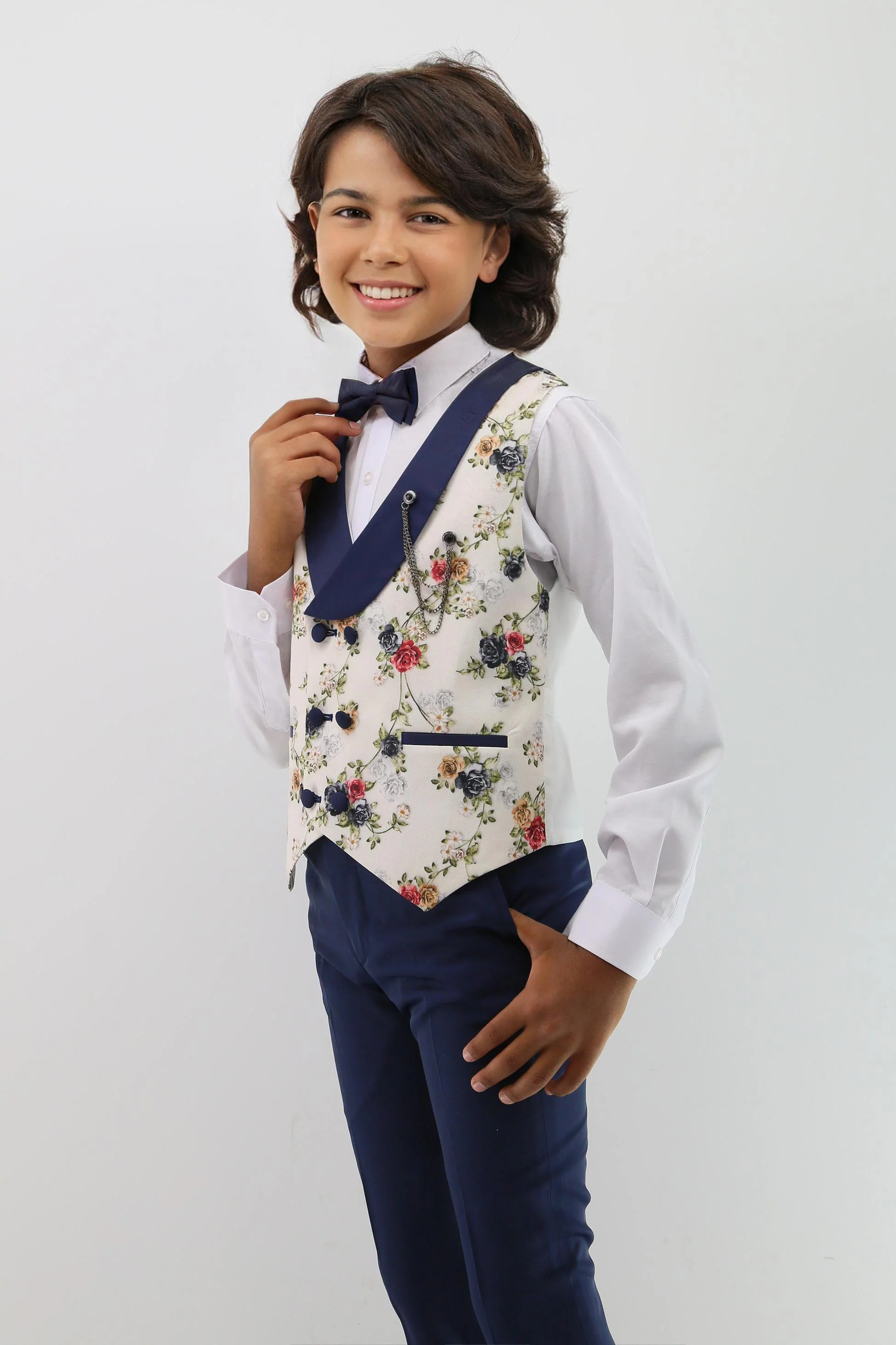 Baby & Boys Double Breasted Floral Waistcoat Suit Set - Multicolour - Image 2