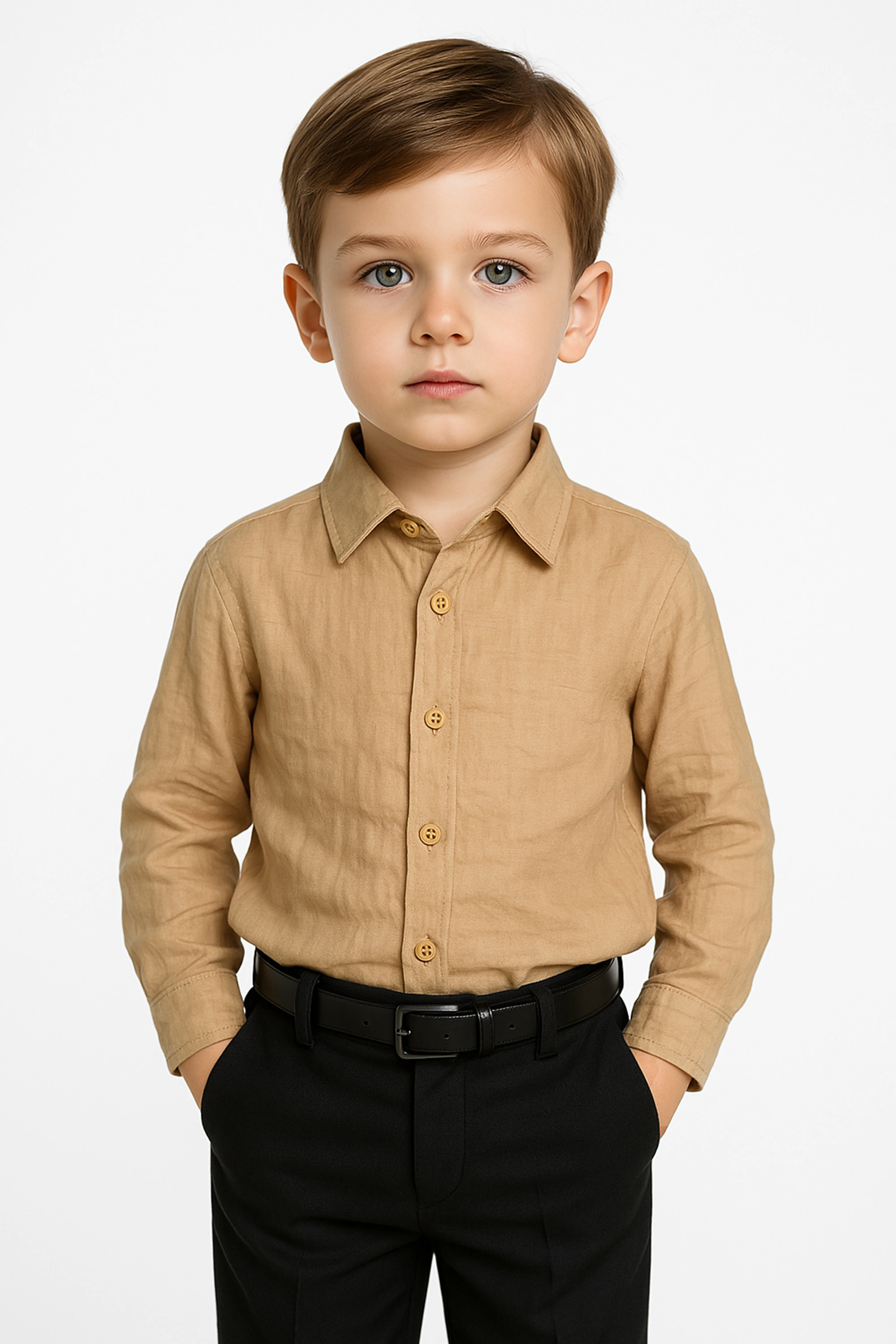 Baby Boys’ & Boys’ Linen Cotton Smart Casual Shirt - Tan Beige