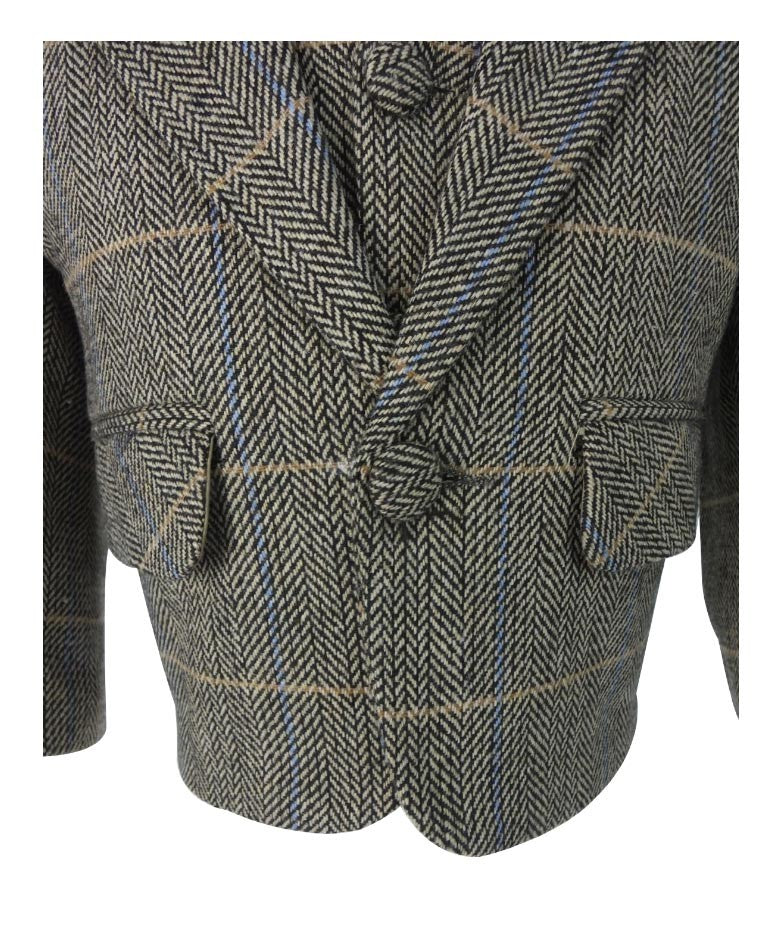 Baby Boys Herringbone Check Tweed Suit Set - Tan Brown - Image 4
