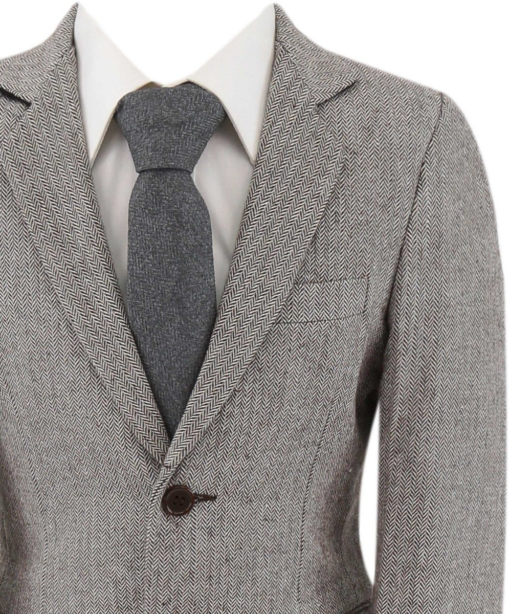 Boys Herringbone Tweed Formal Blazer - Light Grey - Image 4