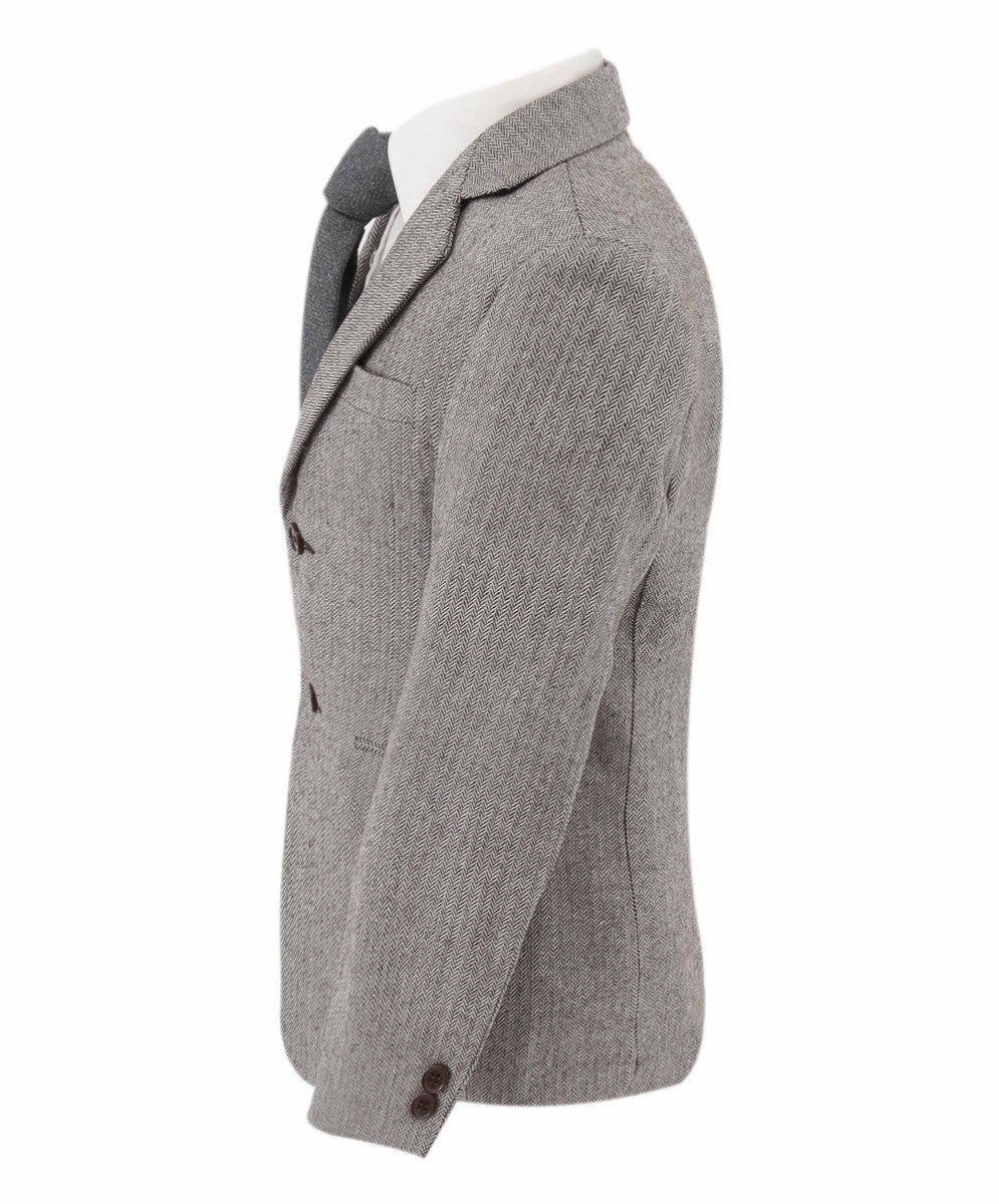 Boys Herringbone Tweed Formal Blazer - Light Grey - Image 5