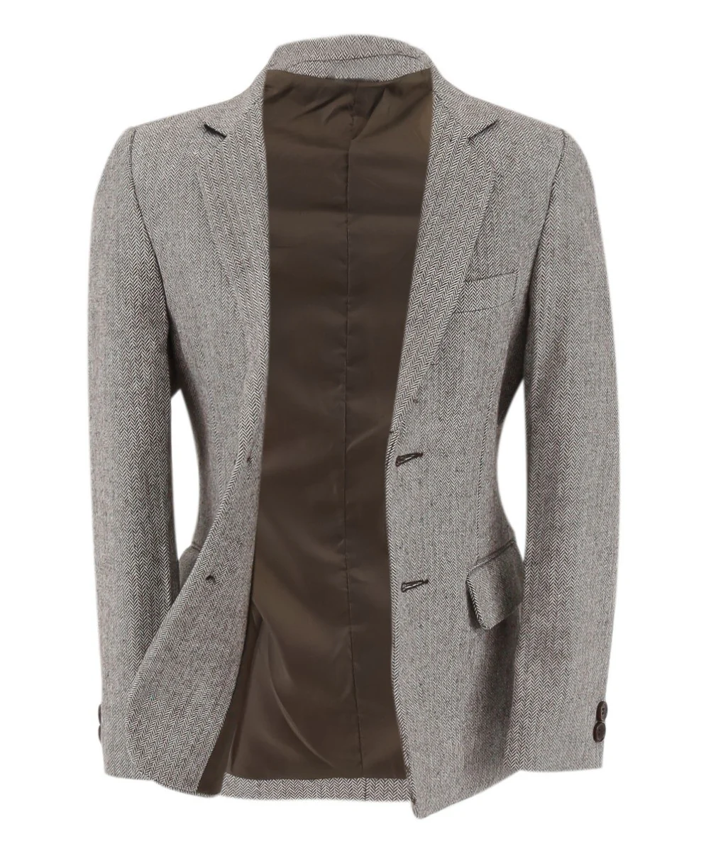 Boys Herringbone Tweed Formal Blazer - Light Grey - Image 7