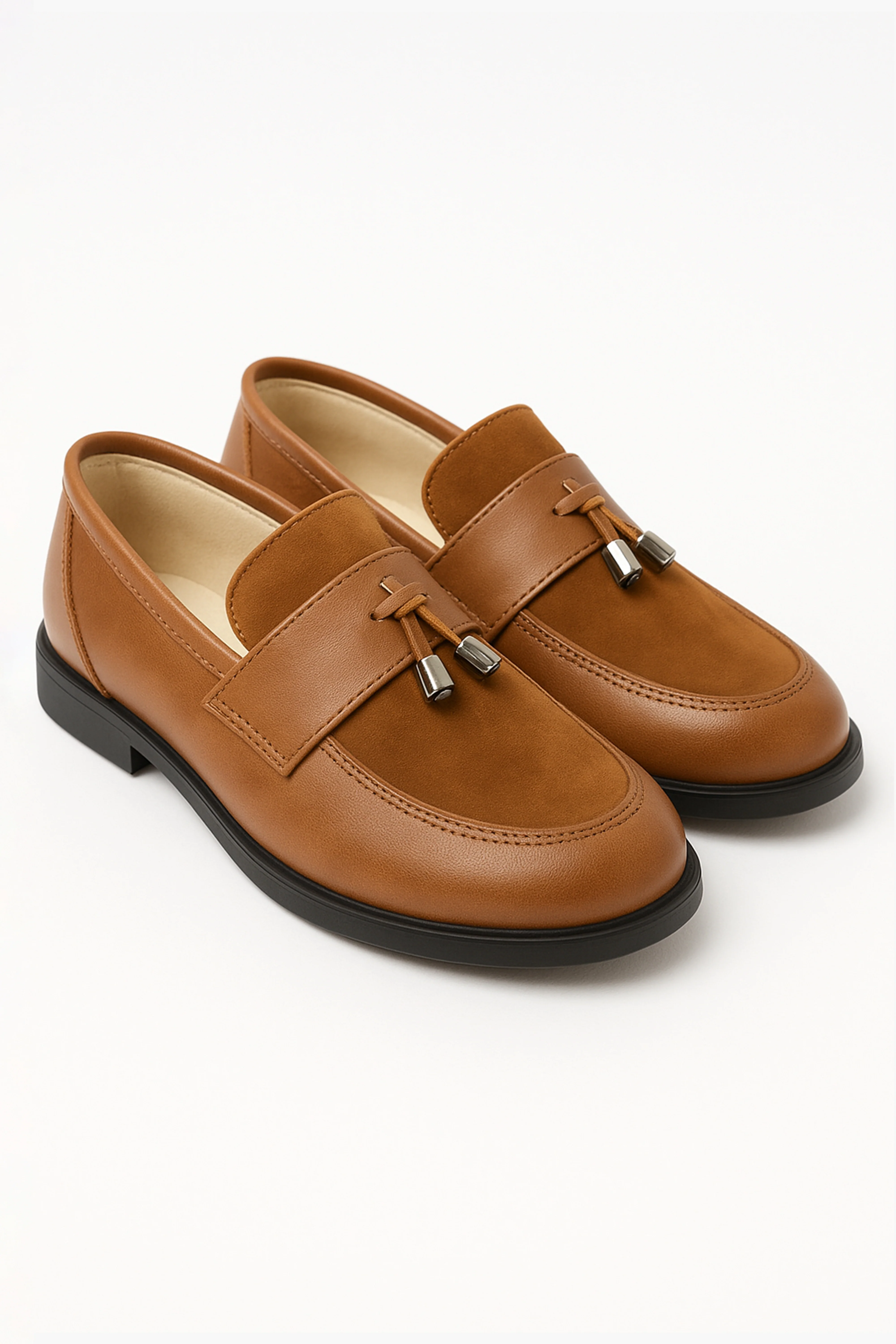 Baby Boys & Boys leather and Suede Slip on Formal Tassel Loafers - Tan Brown - Image 3