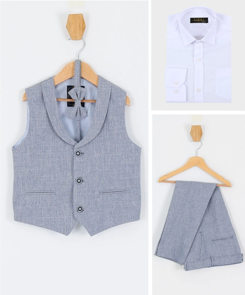 Baby & Boys 4-Piece Cotton-Linen Waistcoat Suit Set  - Grey - Image 7