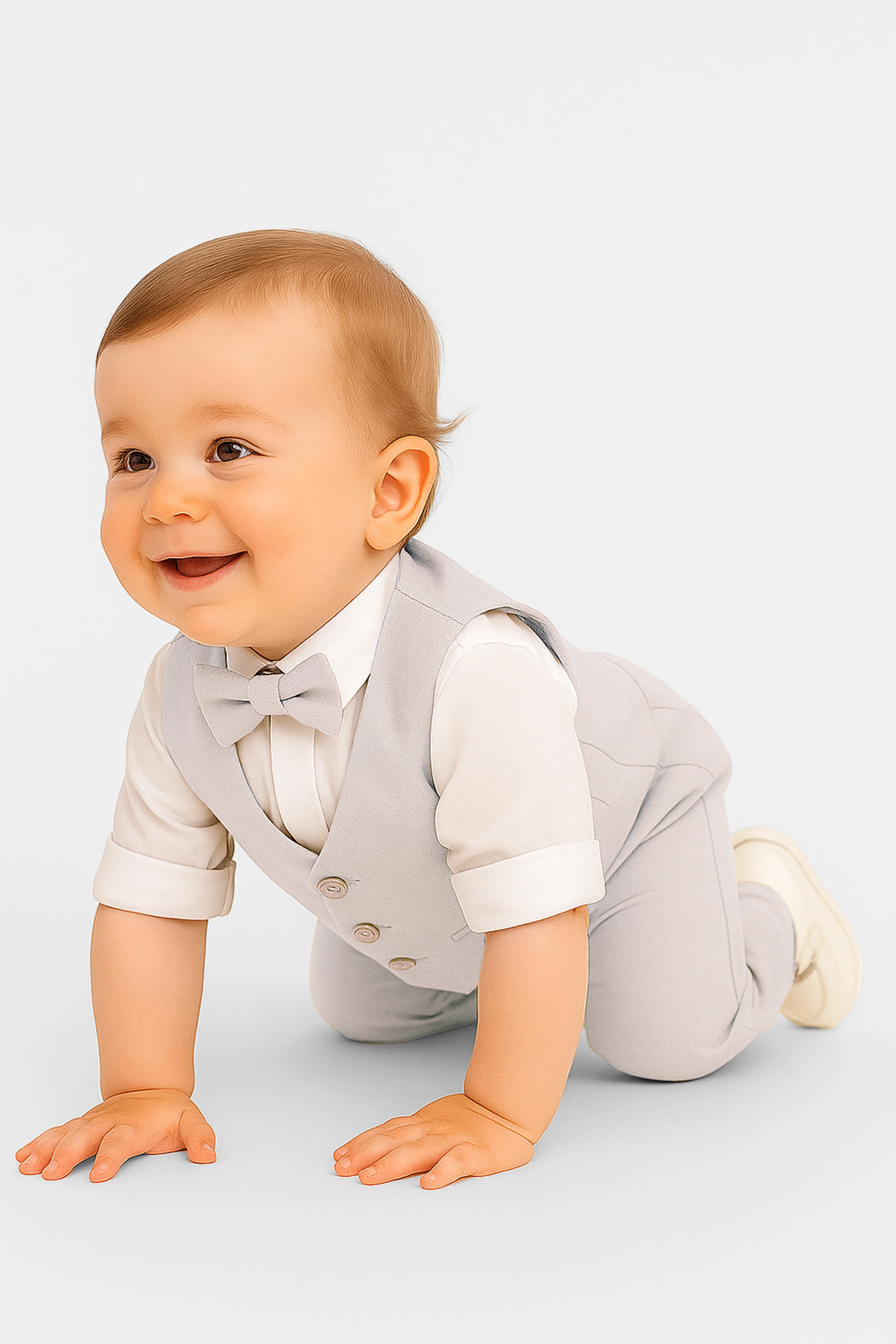 Baby & Boys 4-Piece Cotton-Linen Waistcoat Suit Set - Light Beige - Image 3