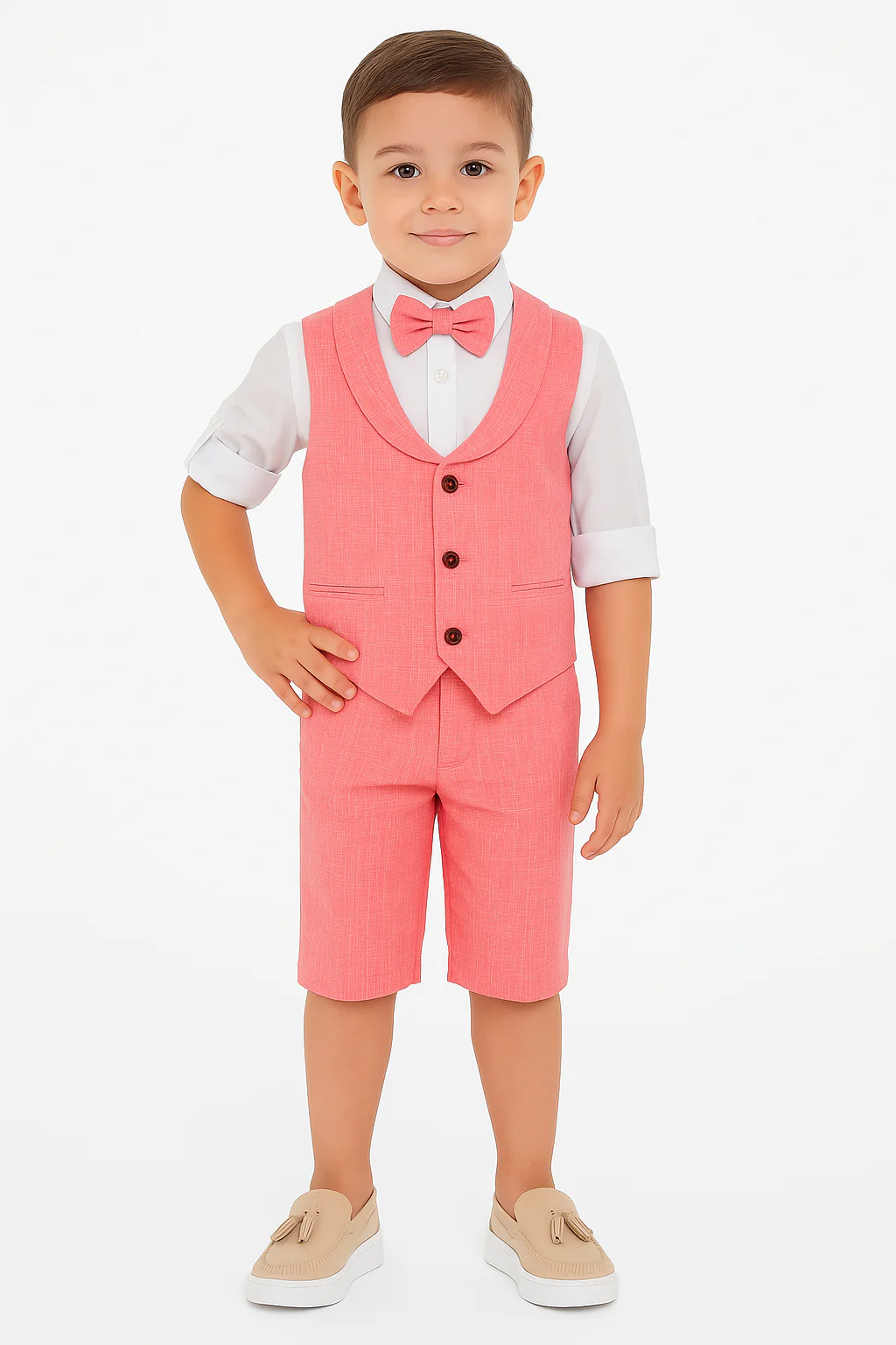 Baby & Boys 4-Piece Cotton-Linen Waistcoat Shorts Suit Set - Red