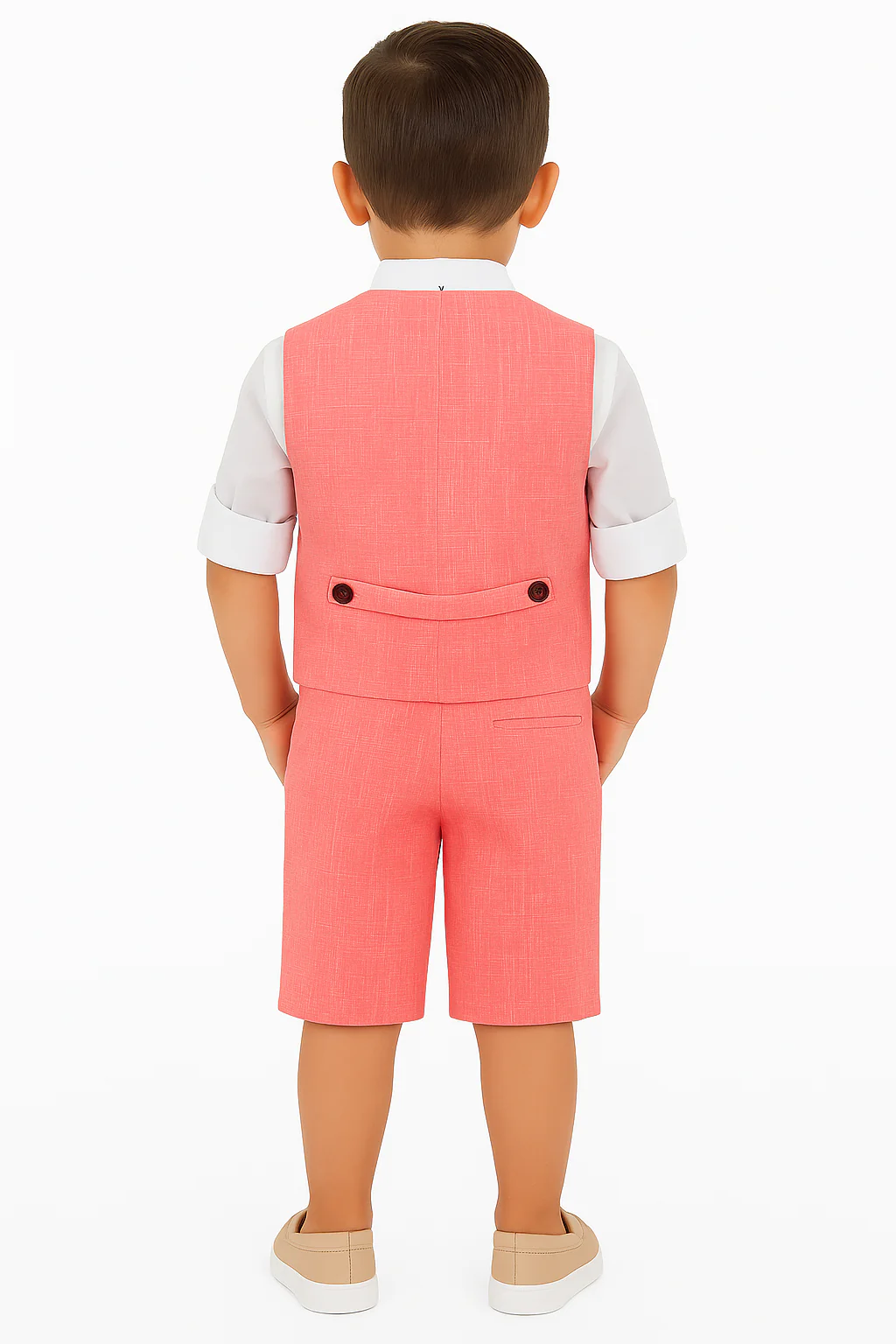 Baby & Boys 4-Piece Cotton-Linen Waistcoat Shorts Suit Set - Red - Image 2