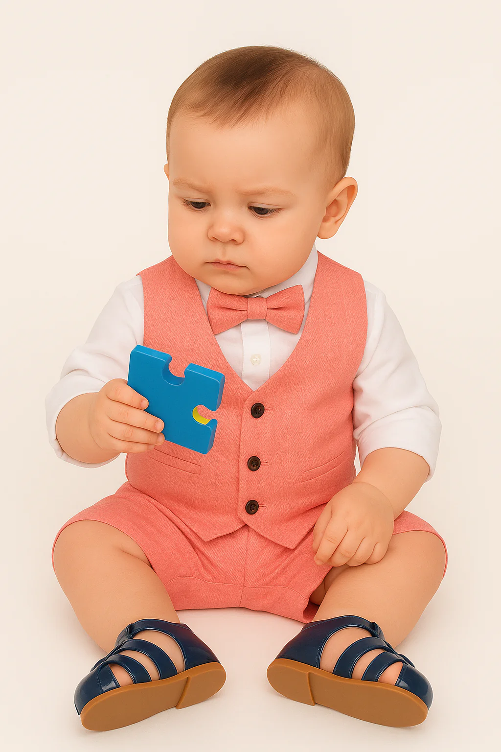 Baby & Boys 4-Piece Cotton-Linen Waistcoat Shorts Suit Set - Red - Image 4