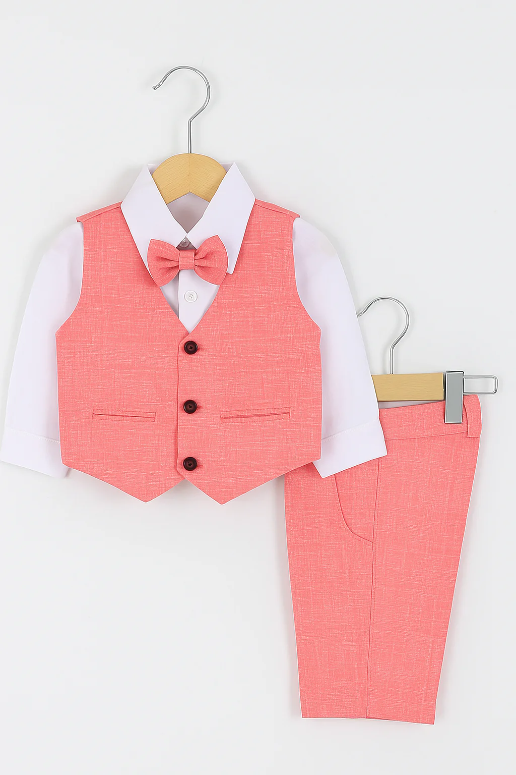 Baby & Boys 4-Piece Cotton-Linen Waistcoat Shorts Suit Set - Red - Image 7