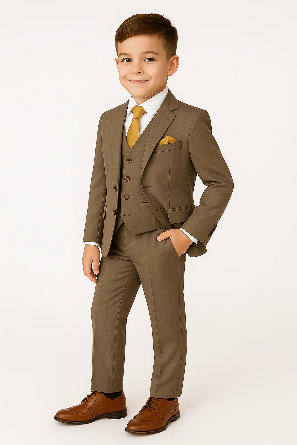 Boys Regular Fit All In One Suit - Dark Beige - Image 2