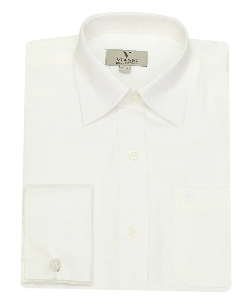 Boys Slim Fit Cotton French Cuff Dress Shirt - Ivory