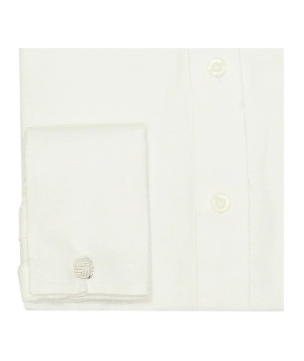 Boys Slim Fit Cotton French Cuff Dress Shirt - Ivory - Image 2