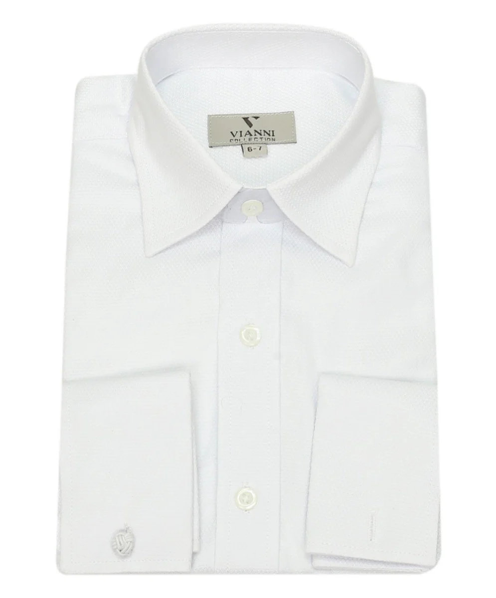 Boys Slim Fit Cotton French Cuff Dress Shirt - White