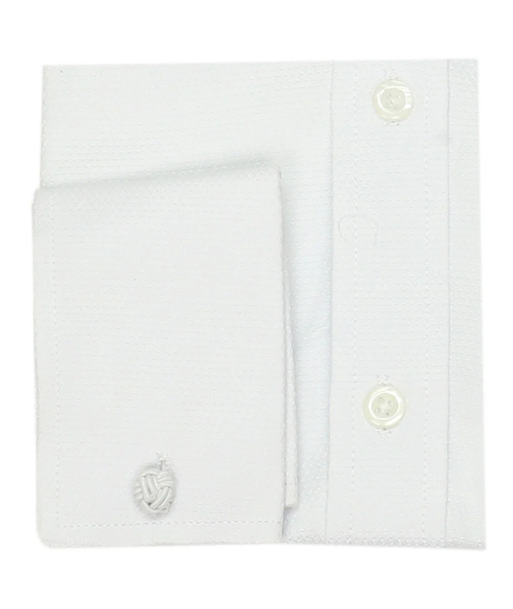 Boys Slim Fit Cotton French Cuff Dress Shirt - White - Image 2