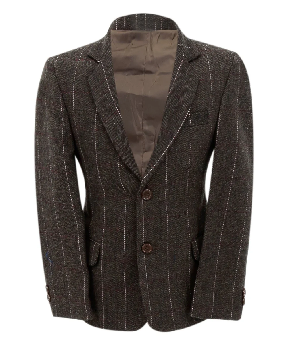 Baby Boys Tweed Herringbone Pinstripe Formal Blazer - Brown - Image 8