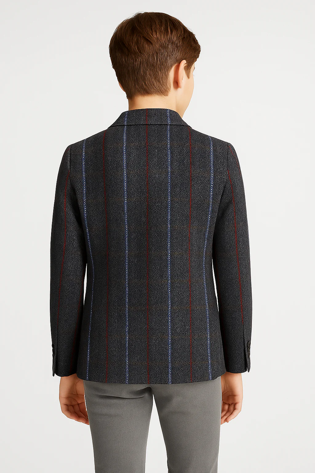 Baby Boys Tweed Herringbone Pinstripe Formal Blazer - Navy Blue - Image 2
