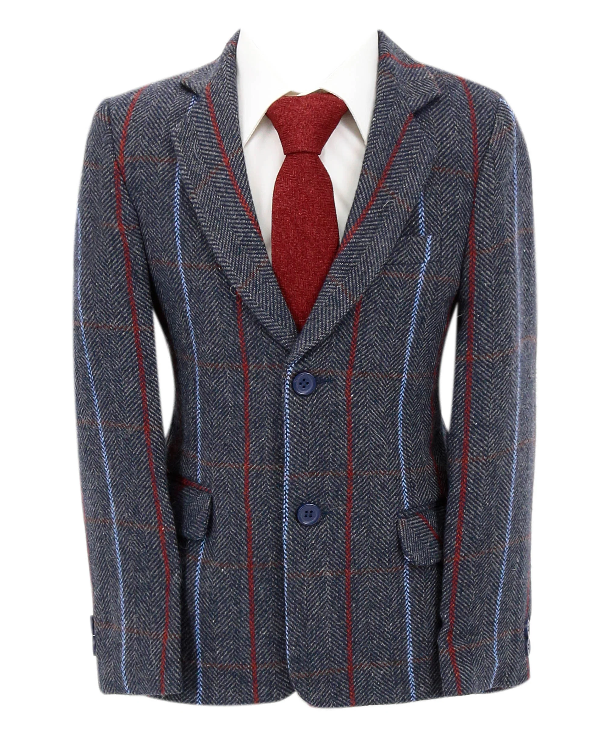 Baby Boys Tweed Herringbone Pinstripe Formal Blazer - Navy Blue - Image 3