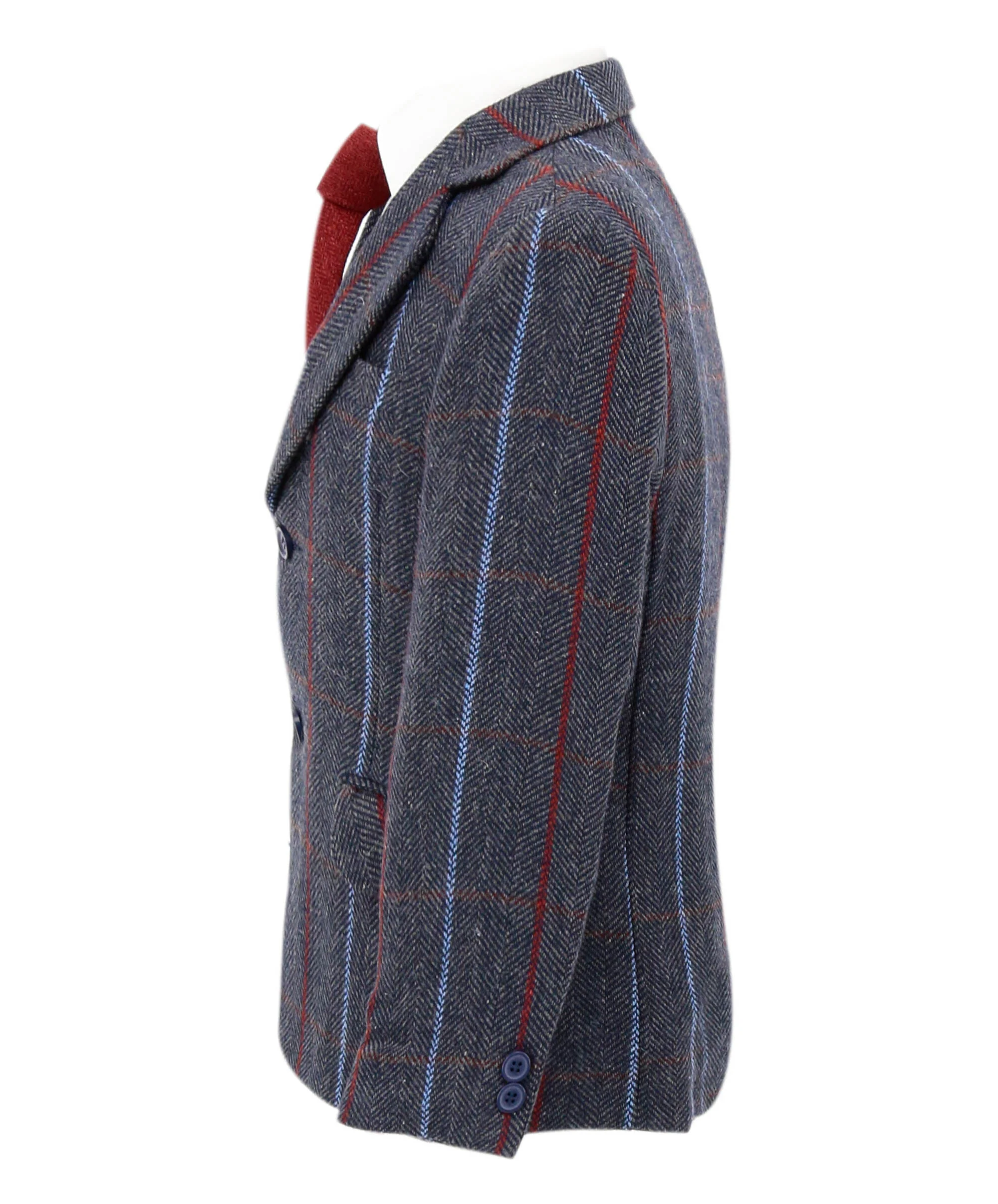 Baby Boys Tweed Herringbone Pinstripe Formal Blazer - Navy Blue - Image 6